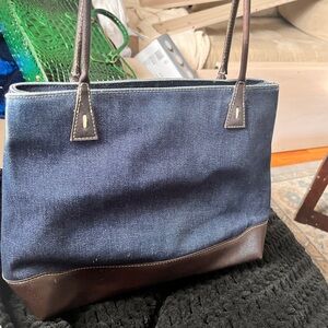 Nine West Denim and leather Stylish Blue and Brown Tote Bag